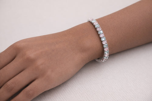 Silver Ice Tennis Bracelet (POWDER PINK AND POWDER GREEN)