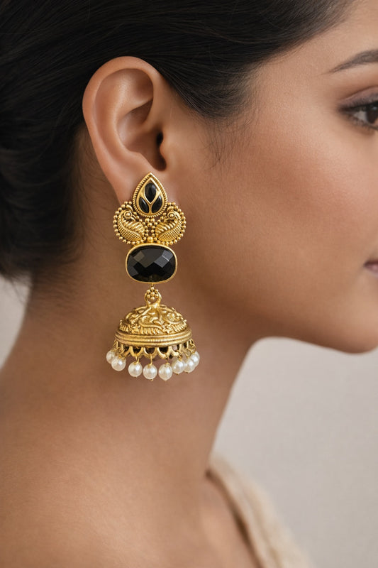 Black crystal kashmiri style Jhumka