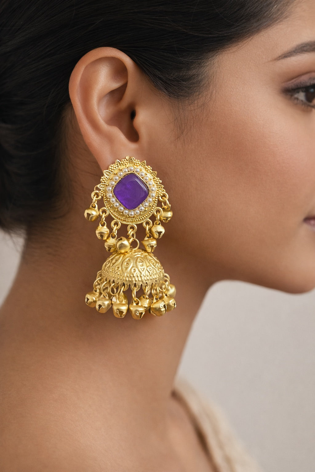 Purple Enamel Kashmiri style Jhumka