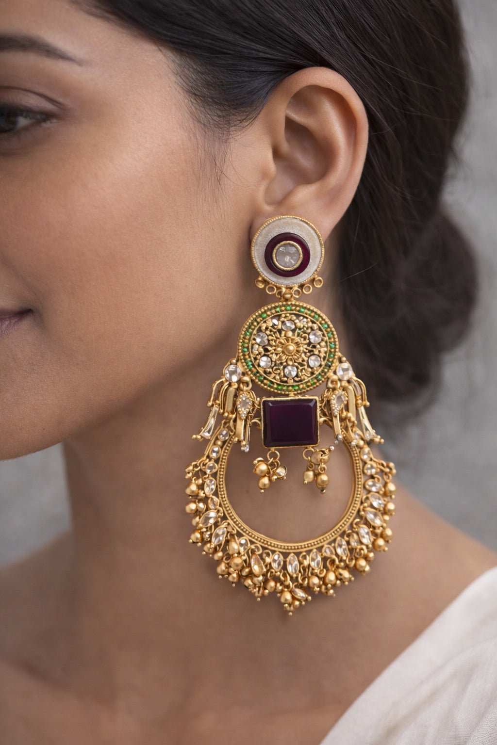 Maroon & Green Kashmiri style Jhumka
