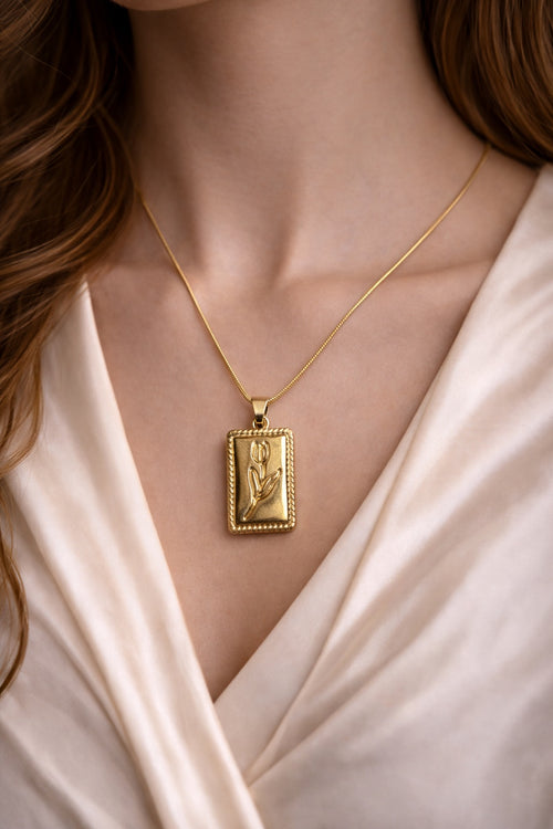 Rectangular tulip stamp pendant