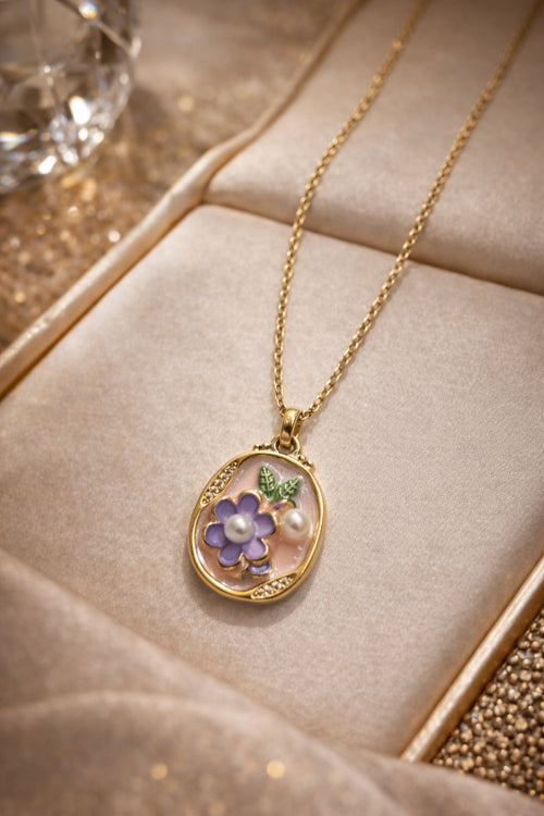 Purple flower Enamel detailed pendant