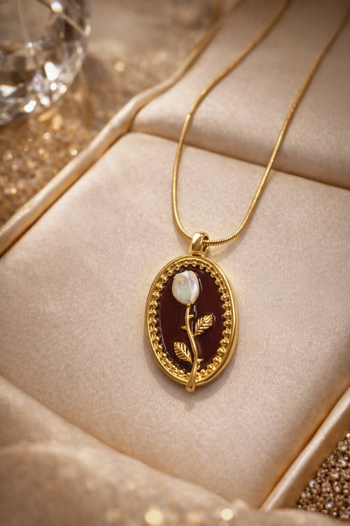 Rose Oval shaped enamel pendant