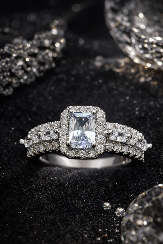 Emerald Cut Halo Solitaire Ring