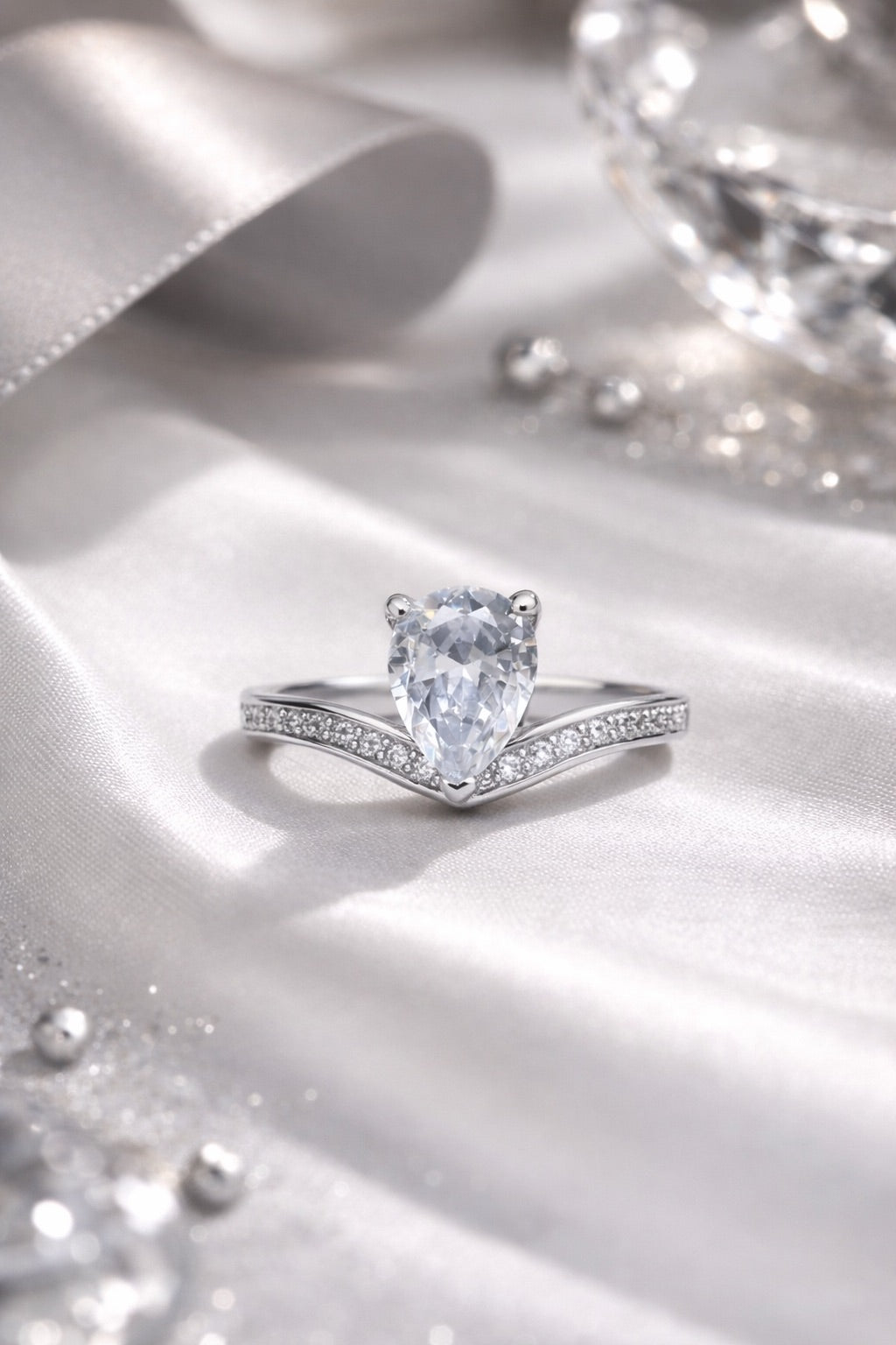 Silver Pear Cut Solitaire