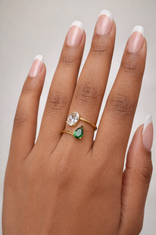 Classic emerald and solitaire ring
