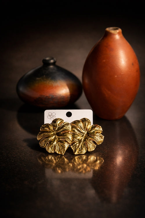 Golden leaf statement earrings