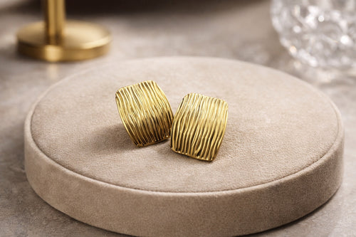 Textured gold square earrings