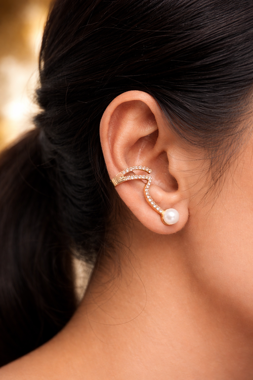 Patterned ear cuff with pearl stud (convertible)