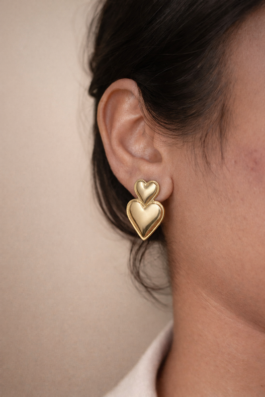 Chunky heart gold earrings