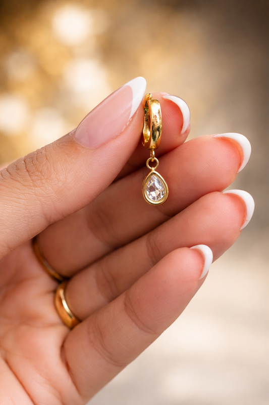 Small drop charm hoops