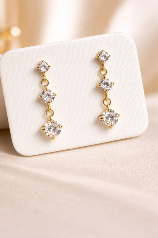 Crystal drop triple layered earrings